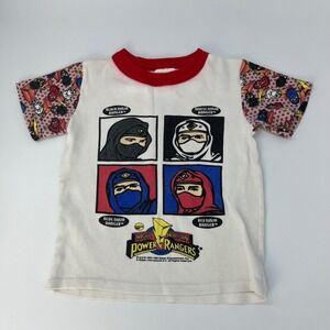 Vtg 90s‎ Mighty Morphin Power Rangers Shirt Kids Size 5-6 White Red Blue T-Shirt